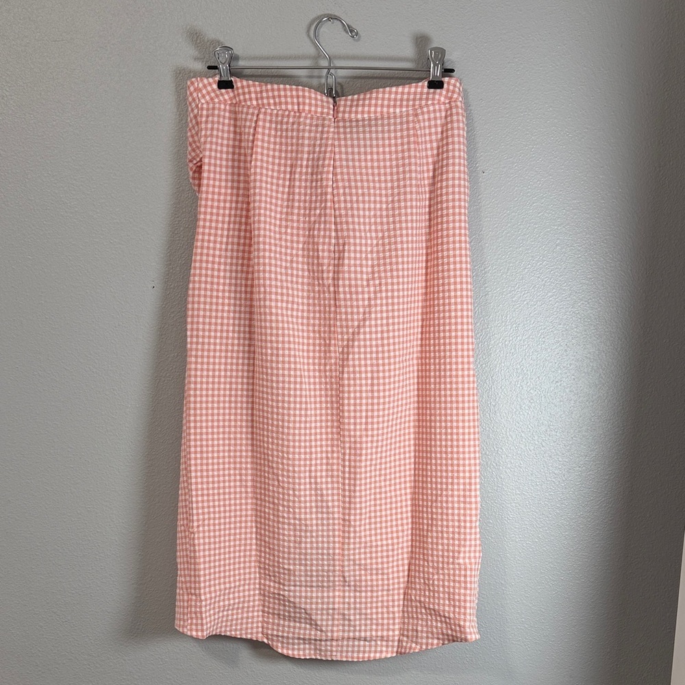 Mango Tie Front Pink Gingham Ruched Midi Skirt with Front Slit Size M NWT - Picture 3 of 10